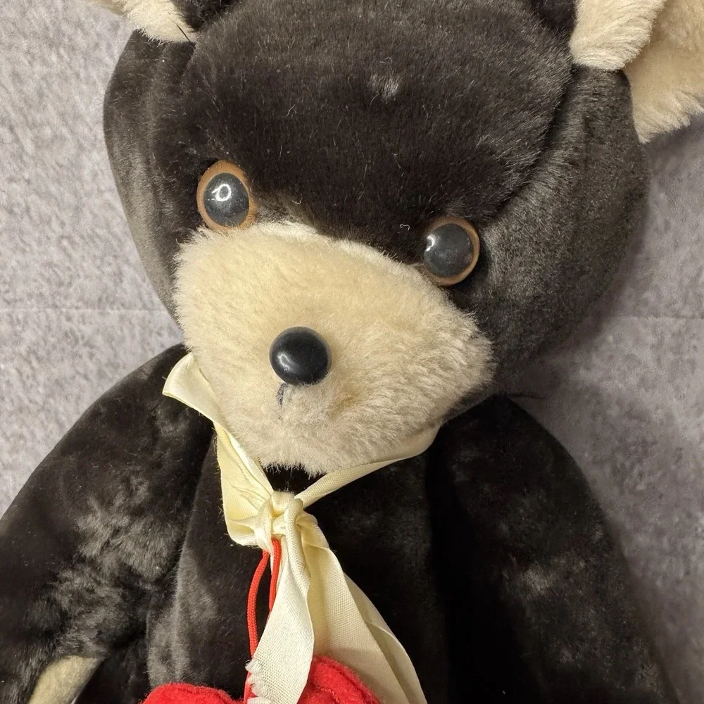 Vintage Teddy Bear Black Tan Jointed Articulated Arms Legs Felt Heart